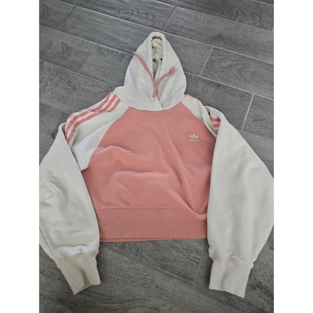 Adidas Originals Women Pink Cream Cropped Hoodie Logo Large
